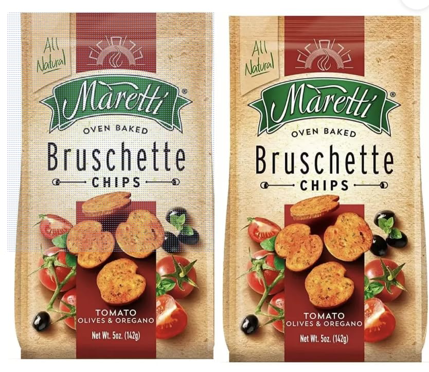 Maretti Slow Bruschetta All Natural Vegan Cracker Bruschettini Chips 2 PACK (5oz, Tomato Olive And Oregano)