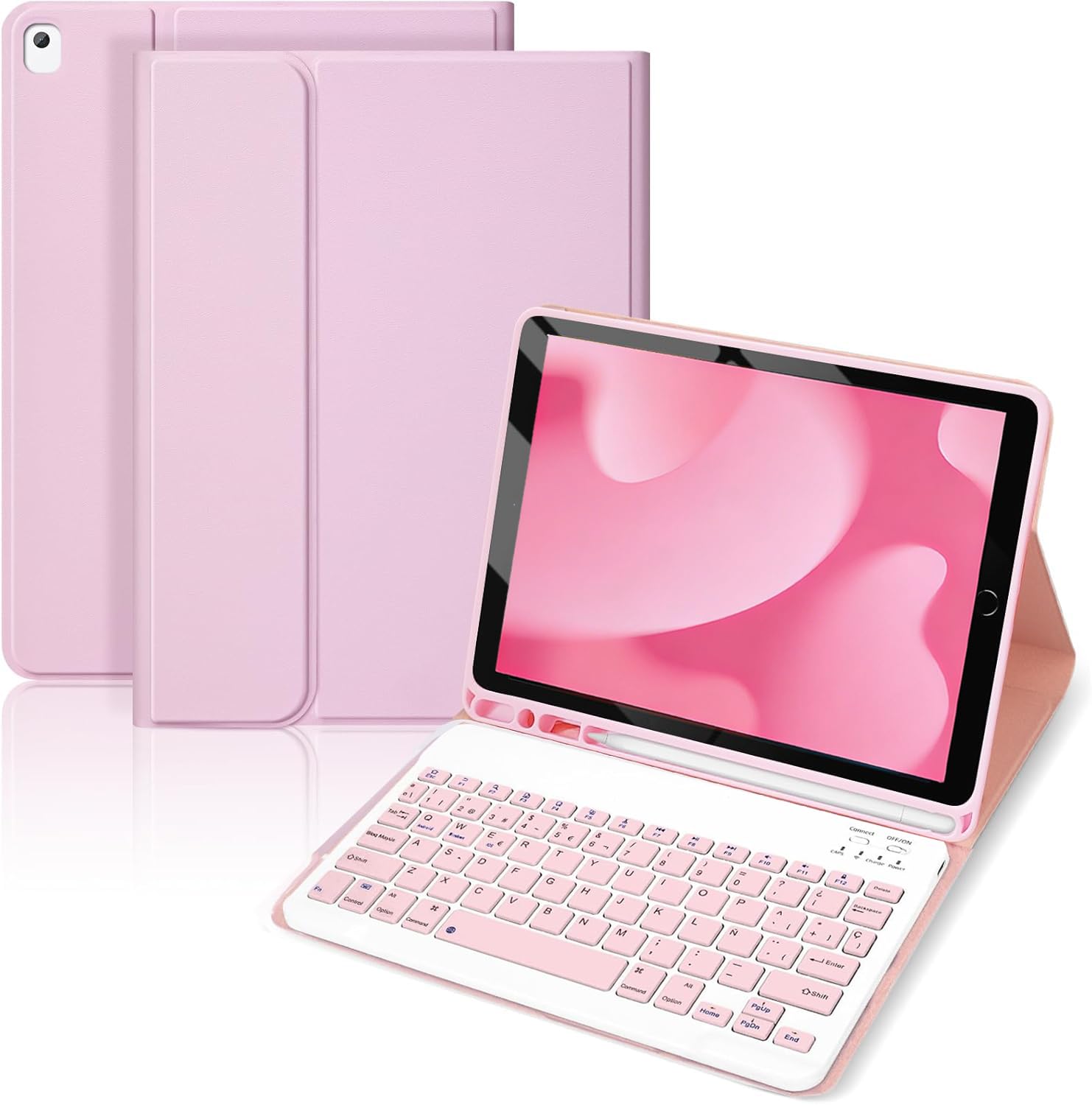 Funda con Teclado para iPad 10.2" 9ª/8ª/7ª Generación, iPad Air 3 y Pro 10.5 - Teclado Bluetooth Magnético Desmontable con Layout Español Ñ (Rosa)