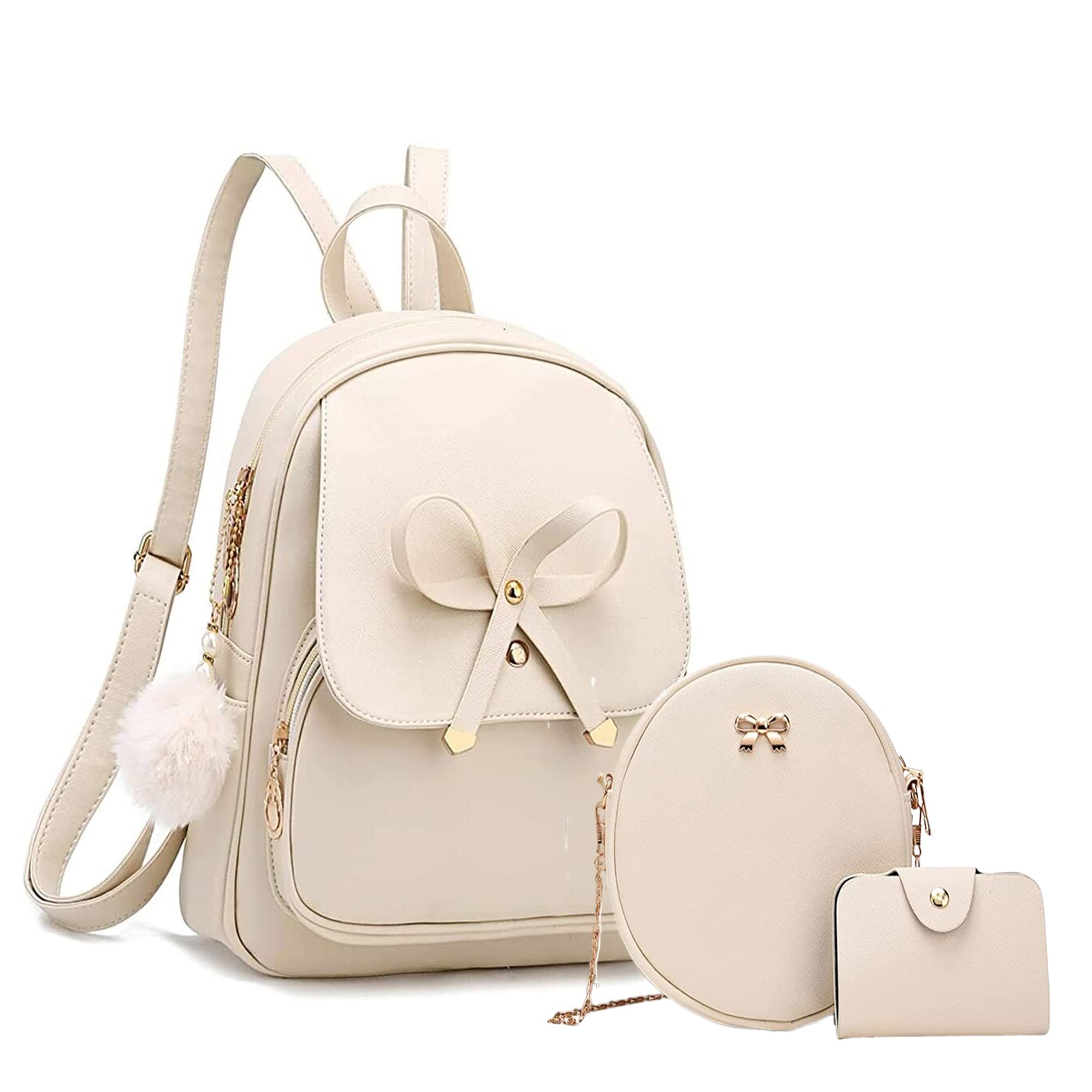 AliceGirls 3-PCS Fashion Cute Mini Leather Backpack sling & pouch set for Women//Rakhi gift for Sister