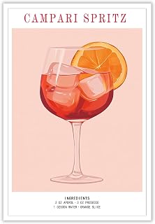 Campari Spritz Cocktail Poster Wall Art Bar Cart Liquor Poster Cocktail Drinks Wall Art Prints For Kitchen Bar Pub Club Decor 12x16in Unframed