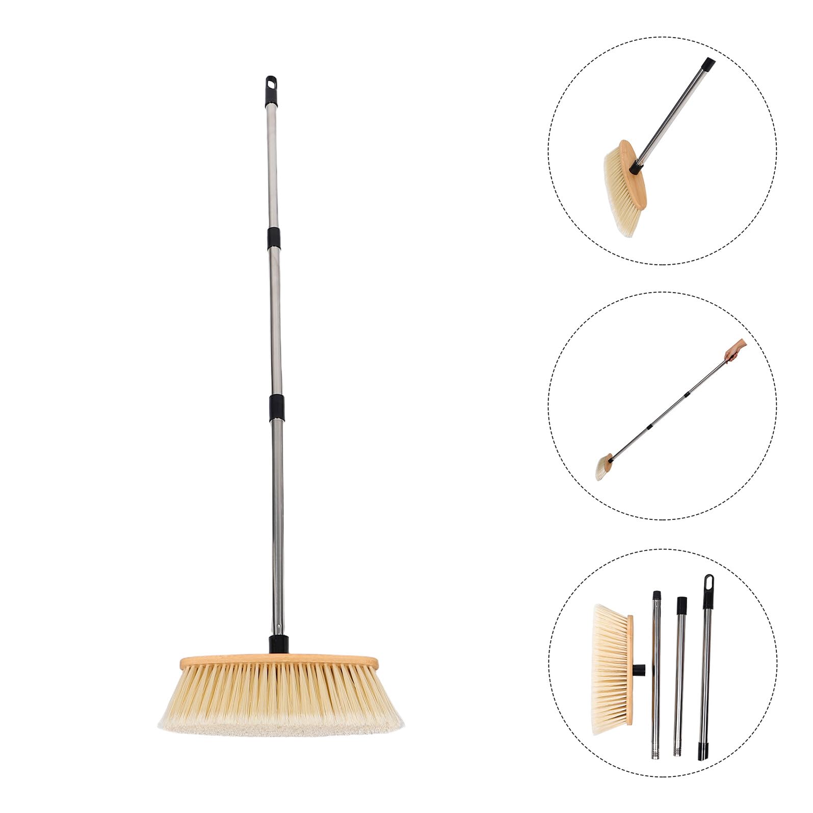 GARVALON Scopa in Legno con Manico in Acciaio Resistente Setole Dure per Pulizia Patio Giardino Pavimenti in Legno e Tappeti Ergonomica e Robusta per Uso Esterno e Interno