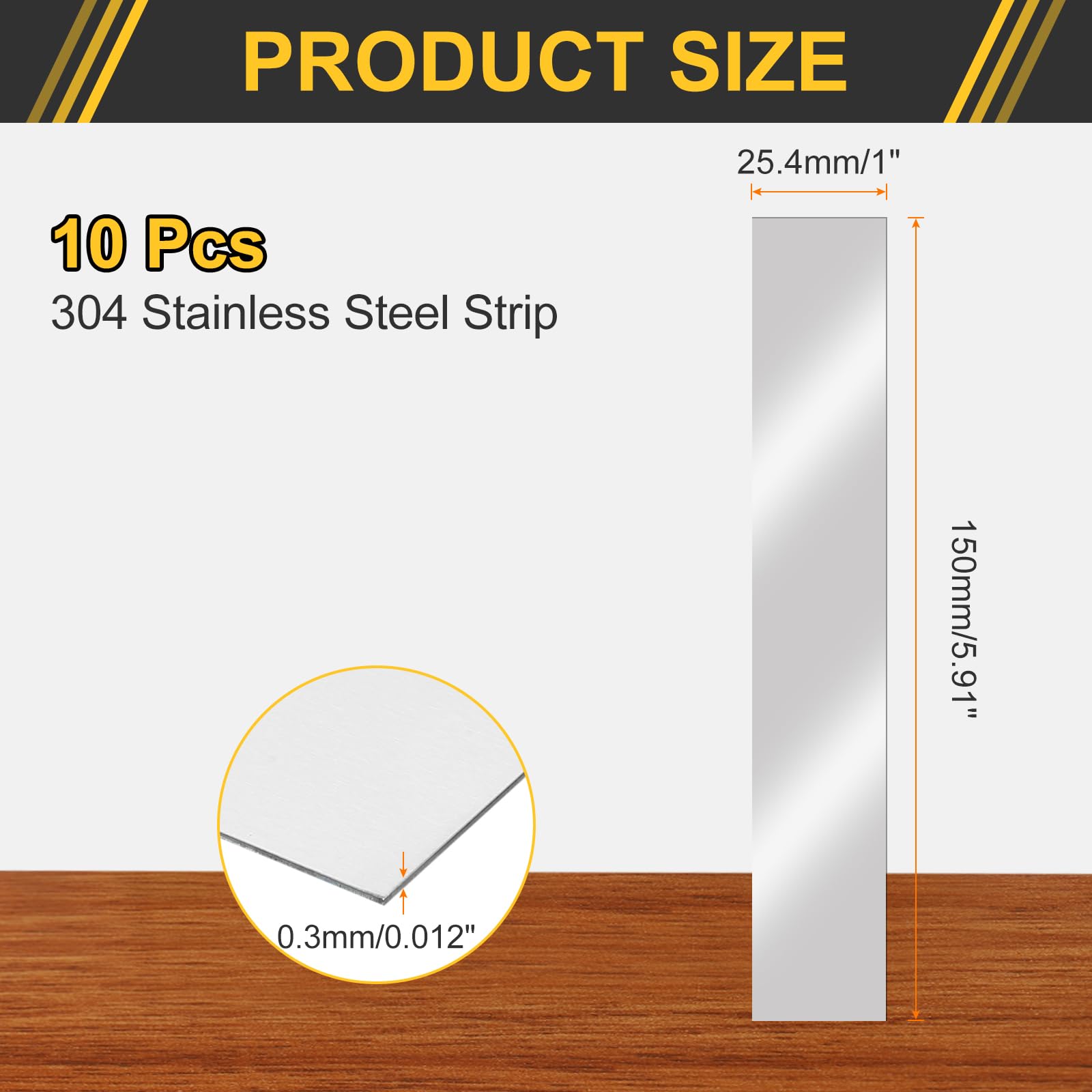 sourcing map Lot de 10 bandes en acier inoxydable 304 de 0,3 mm d'épaisseur pour travaux manuels