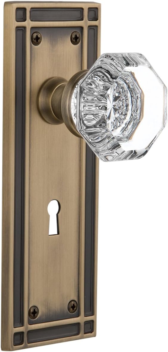Nostalgic Warehouse Mission Plate with Keyhole Waldorf Crystal Knob, Privacy - 2.375", Satin Nickel, 716281