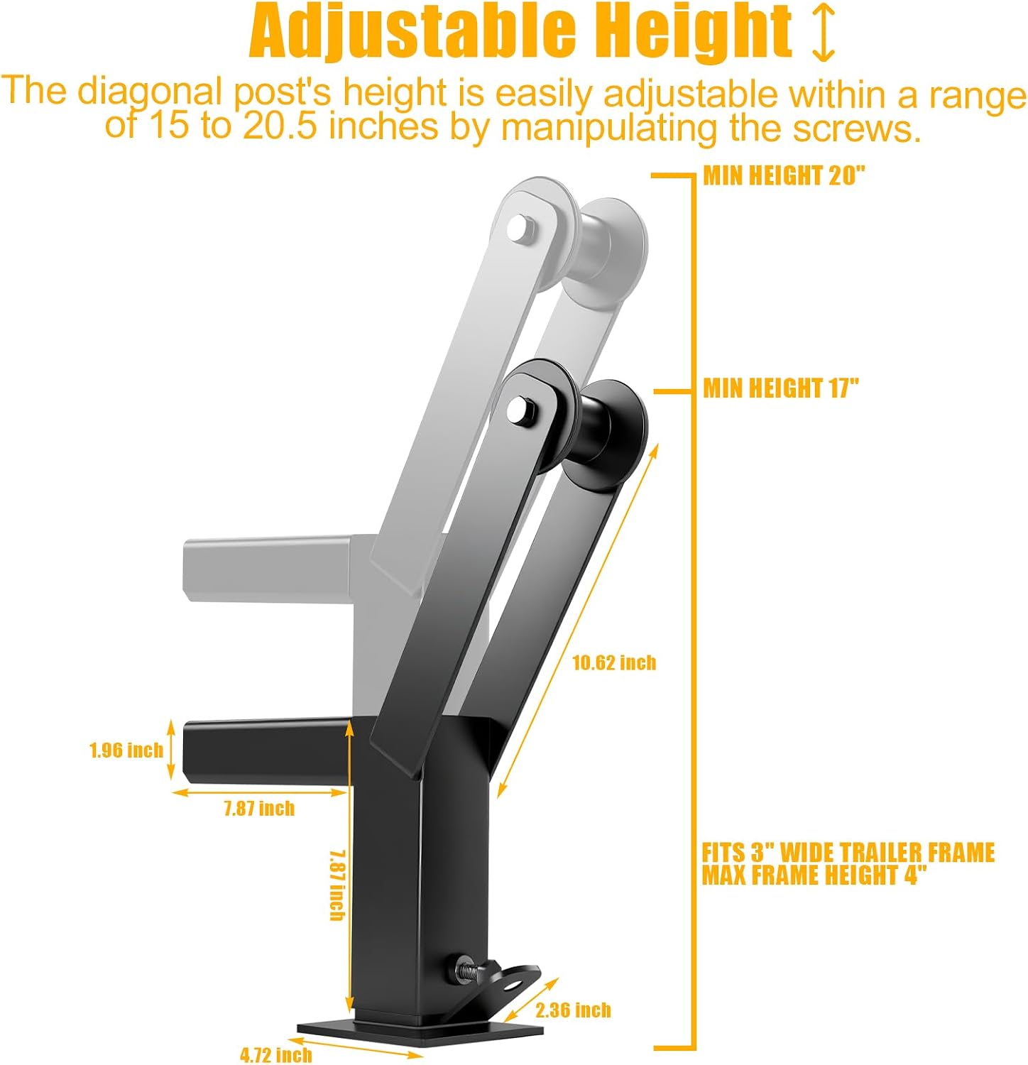 Boat Trailer Winch Stand with Roller fit 3" w x 4" h Boat Trailer Tongue/Drawbar,Adjustable Boat Trailer Winch Mount Post(Black)