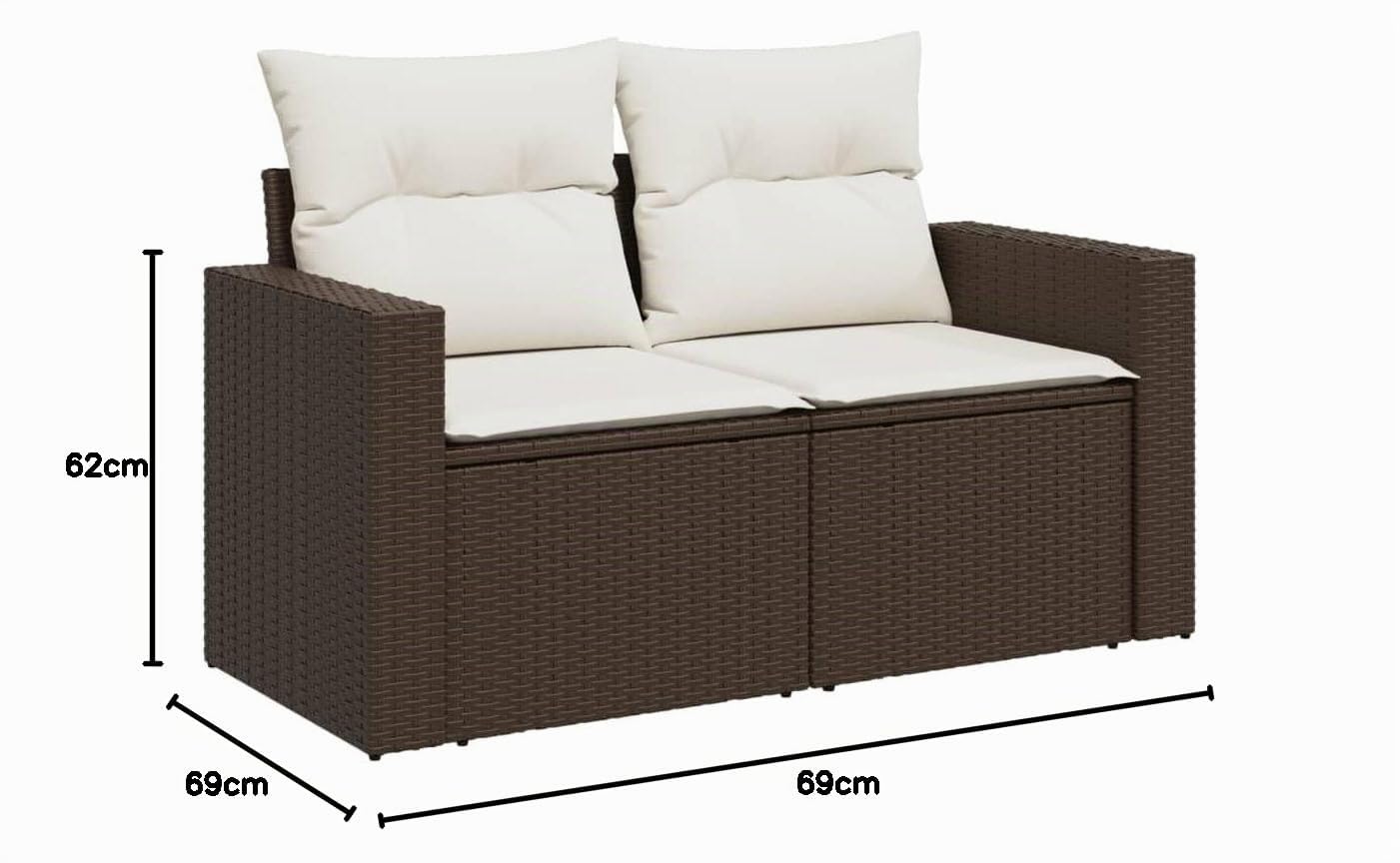 SECOLI Divano da Esterno a 2 Posti, Salotto da Giardino con Contenitore, Divanetto da Esterno con Cuscini in Polyrattan Marrone