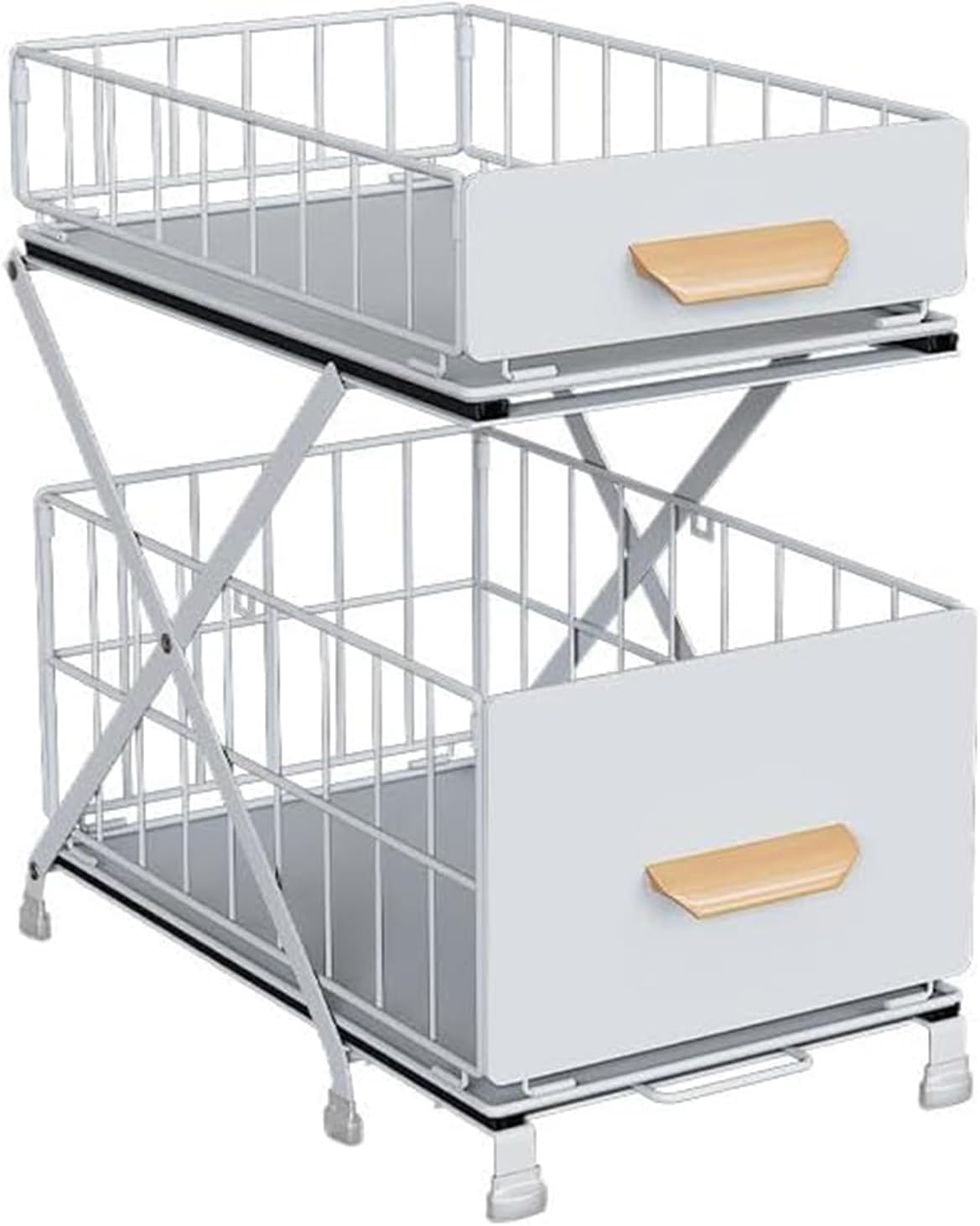 Spice Rack, 2 Tier Standing Shelf, Worktop Kitchen Shelf Organiser without Assembly, Extendable Organiser, Storage Space for Spices & Bottles (White)