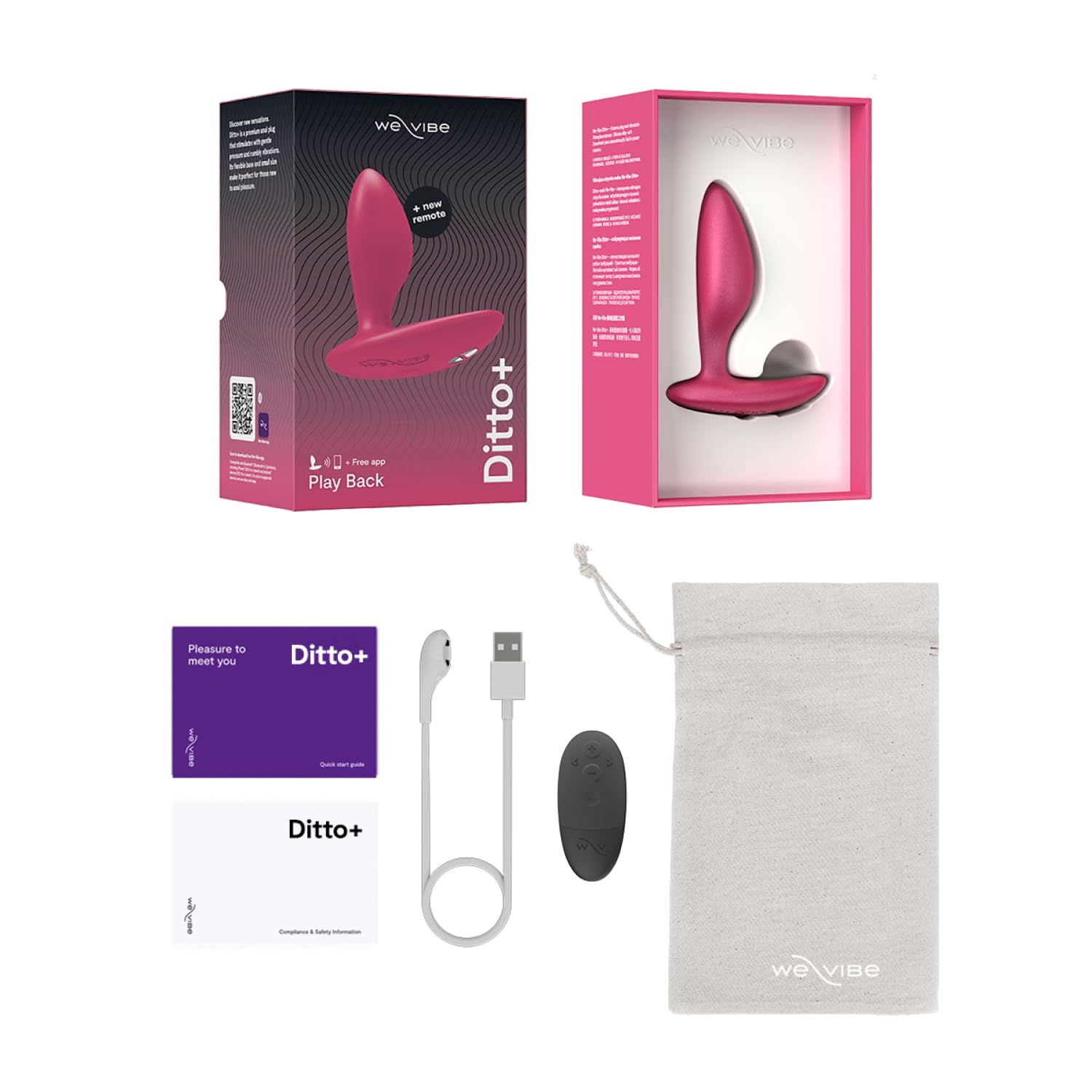 We-Vibe Ditto+ Anal Plug vibrante | App e Telecomando Vibrante per Coppie | 10 Modalità di Vibrazione | Butt in Silicone | Anale Impermeabile | Giocattoli per Adulti Ricaricabili | Rosa