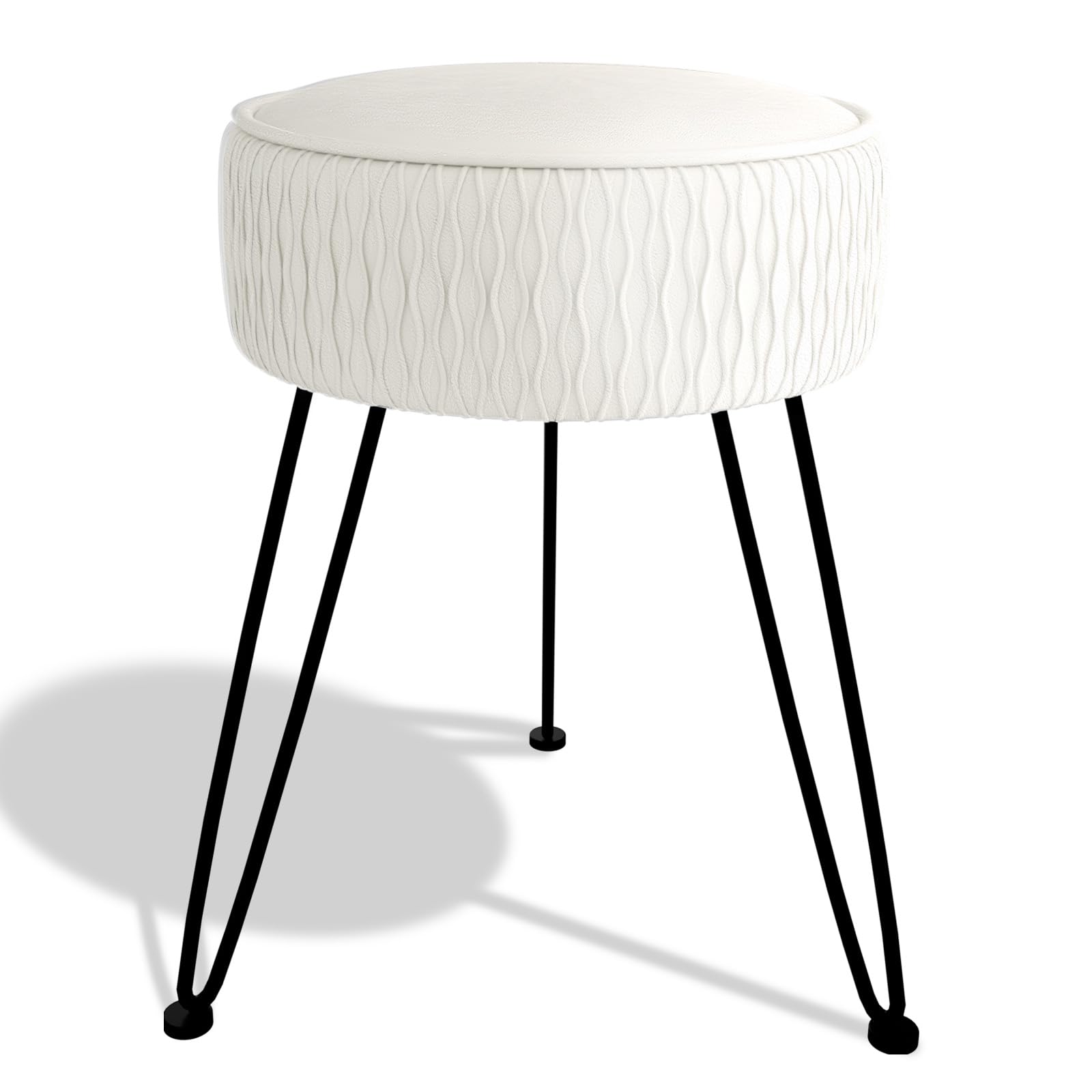 MOOWIND Velvet Vanity Stool Footrests, Round Ottoman Vanity Chairs with Anti-Slip Feet, Dressing Table Seat Foot Stool with Black Legs, Furry Padded