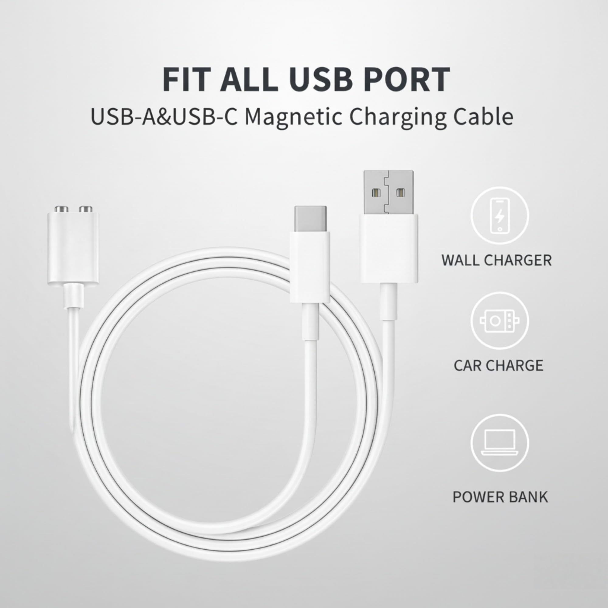 2 cavi di ricarica magnetici da 7 mm, USB-A e USB-C, cavo di ricarica CC di ricambio per dispositivi con adattatore USB