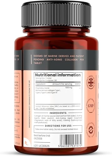 Miniatura 2 de UltraColl Marine Collagen 1000mg x 180 Tabletas (6 Meses de Suministro). El único colágeno antienvejecimiento patentado Tipos I, II, III y VII.