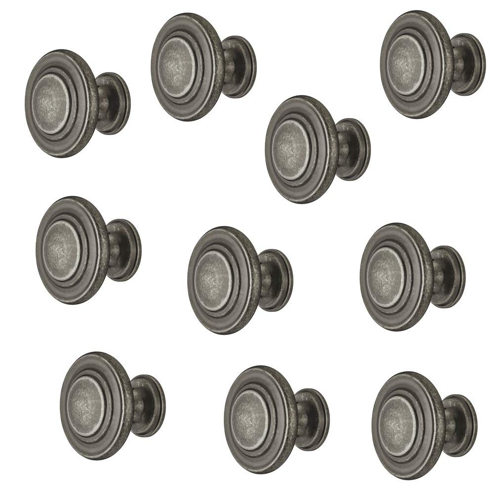 Gedotec Möbel-Griff Antik verzinnt matt - Metall Möbelknopf Vintage - HELLAS | Schrankknopf Küche für Schubladen & Schrank-Türen | Rund-Knopf Ø 34 mm | 10 Stück - Design Möbel-Knauf rund mit Schrauben