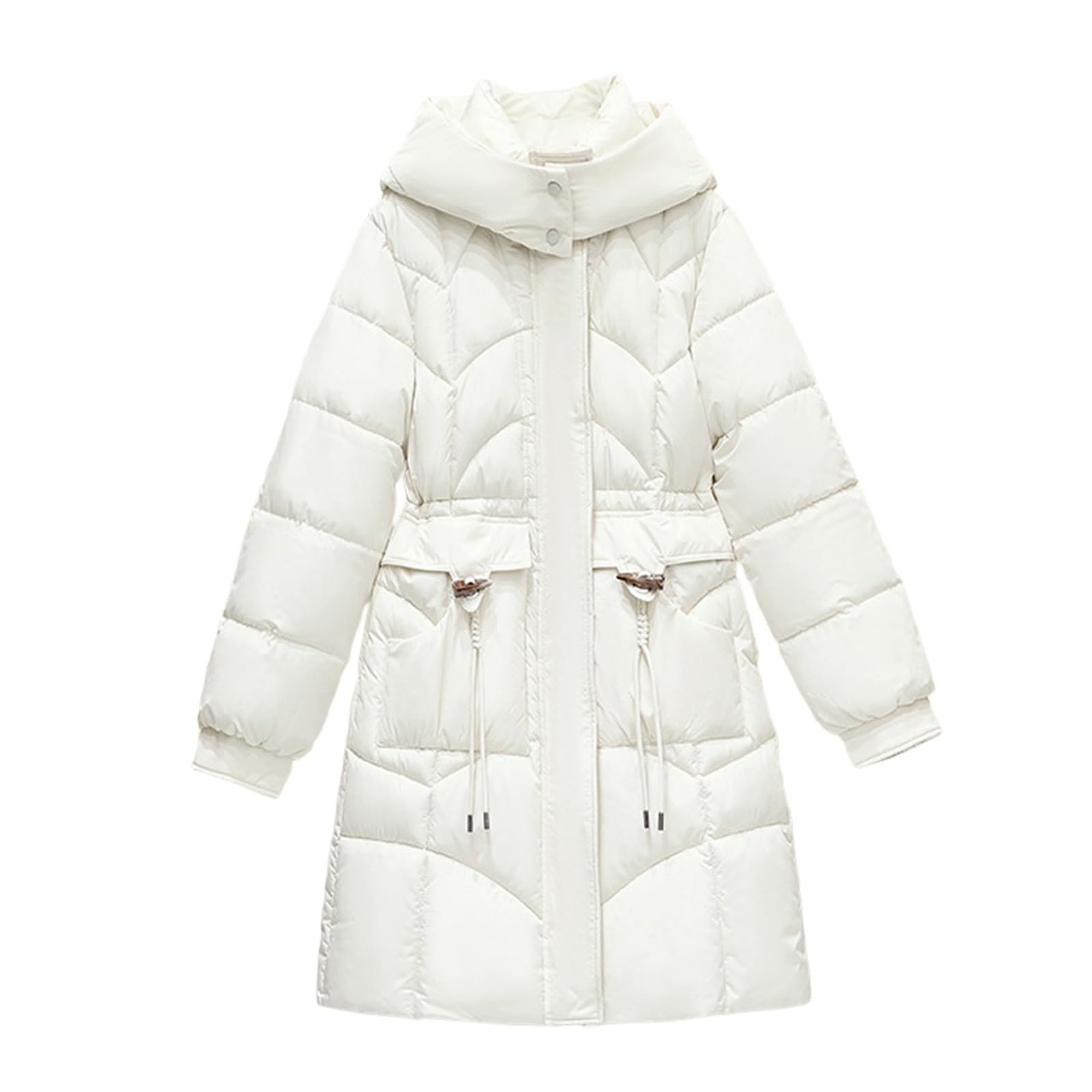 Piumino da donna invernale lungo – caldo cappotto trapuntato con cappuccio cappotto invernale ispessito, piumino antivento, parka invernale a maniche lunghe, per esterni