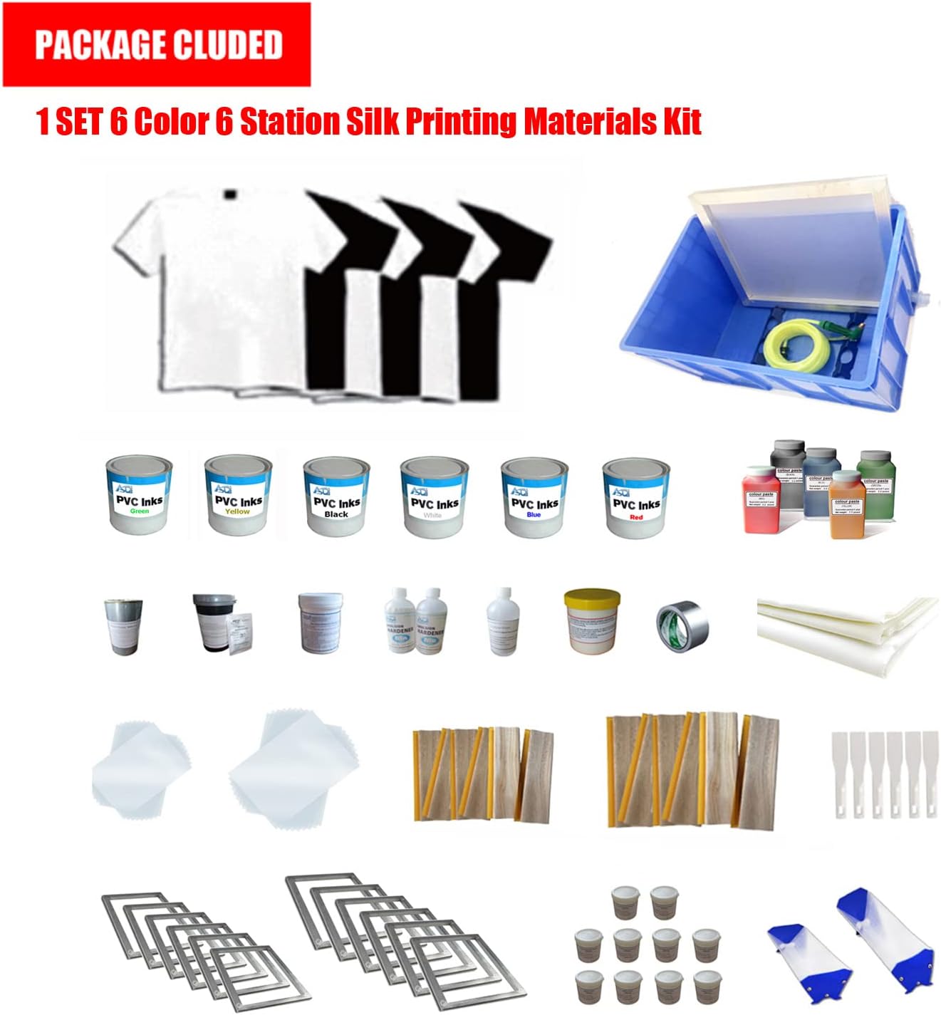 Tianiuseen 6 Color 6 Station Screen Printing Kit Silk Printing Press Equipment with T-Shirt Screen Printer and Materials for T-Shirt DIY
