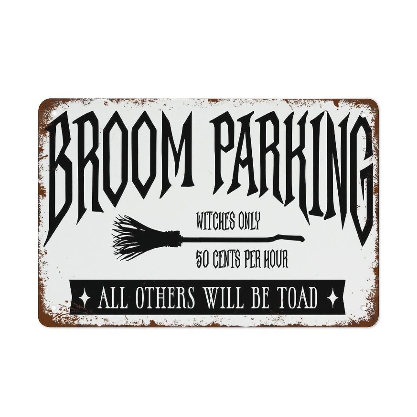 Piuhrklevd One Color Rustic Halloween Metal Sign Broom Parking Witches Only All Others Beware Vintage Funny Wall Decor For Pub Porch 8 X 12 Inch