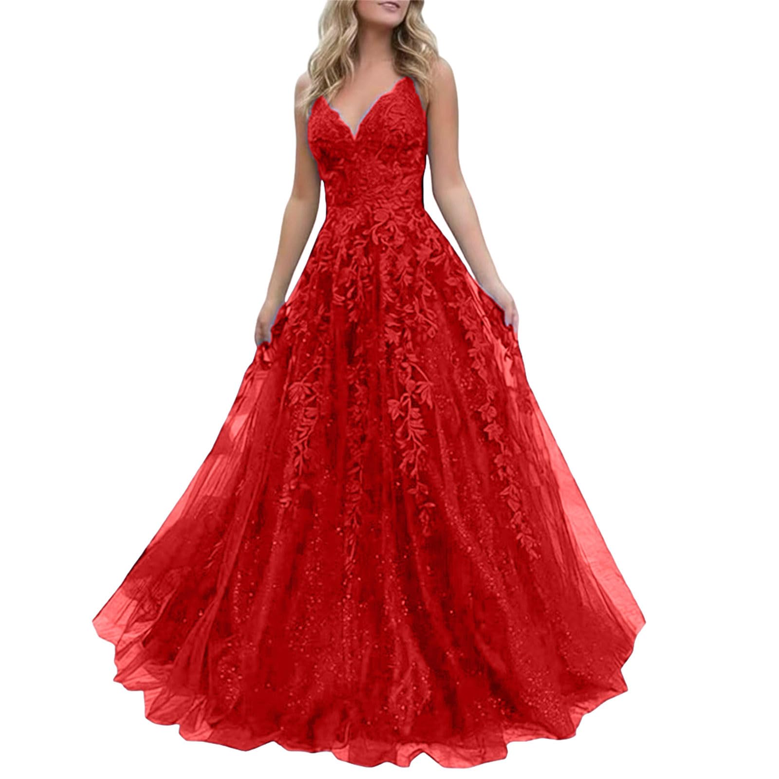 Générique Robes de soirée en tulle pailleté, longue robe de bal, appliques, col en V, robe de bal pour femme, robes de fête