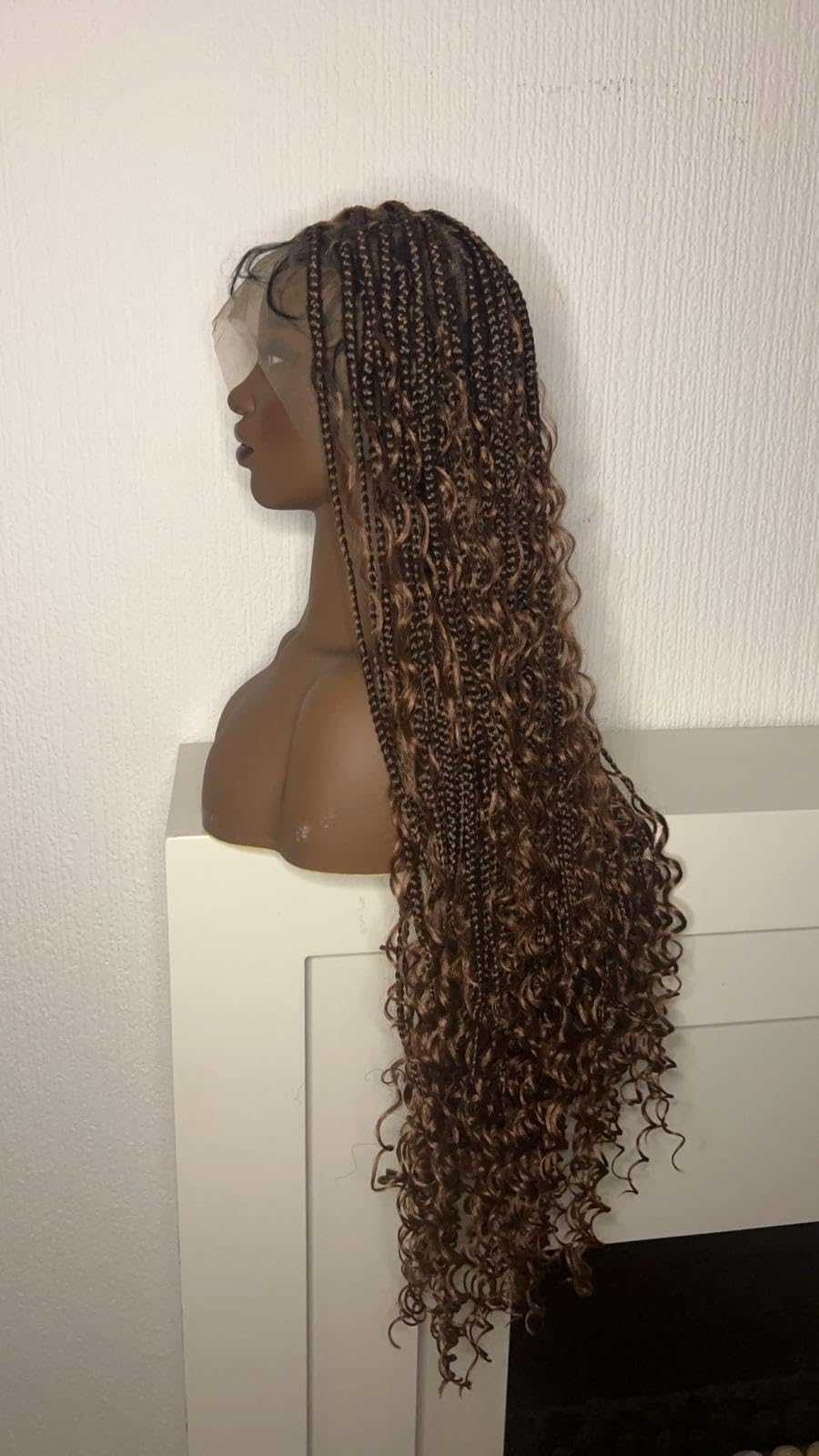 Maise Belle Wigs 36 Inch 1B/30 Knotless Brown Boho Goddess Curly Wig with Baby Hair, Natural Hairline, Waist-Length Boho Braids - Image 4