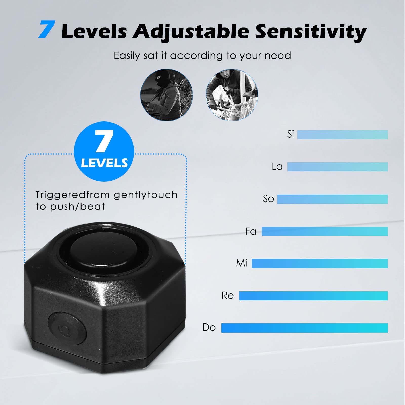 Towwoo Allarme per Bici Con Telecomando - 110 dB Intelligente Senza Fili, Ricaricabile USB Con Sensore Antifurto, 7 Livelli di Sensibilità Regolabili per Bici/Moto/Scooter/Auto
