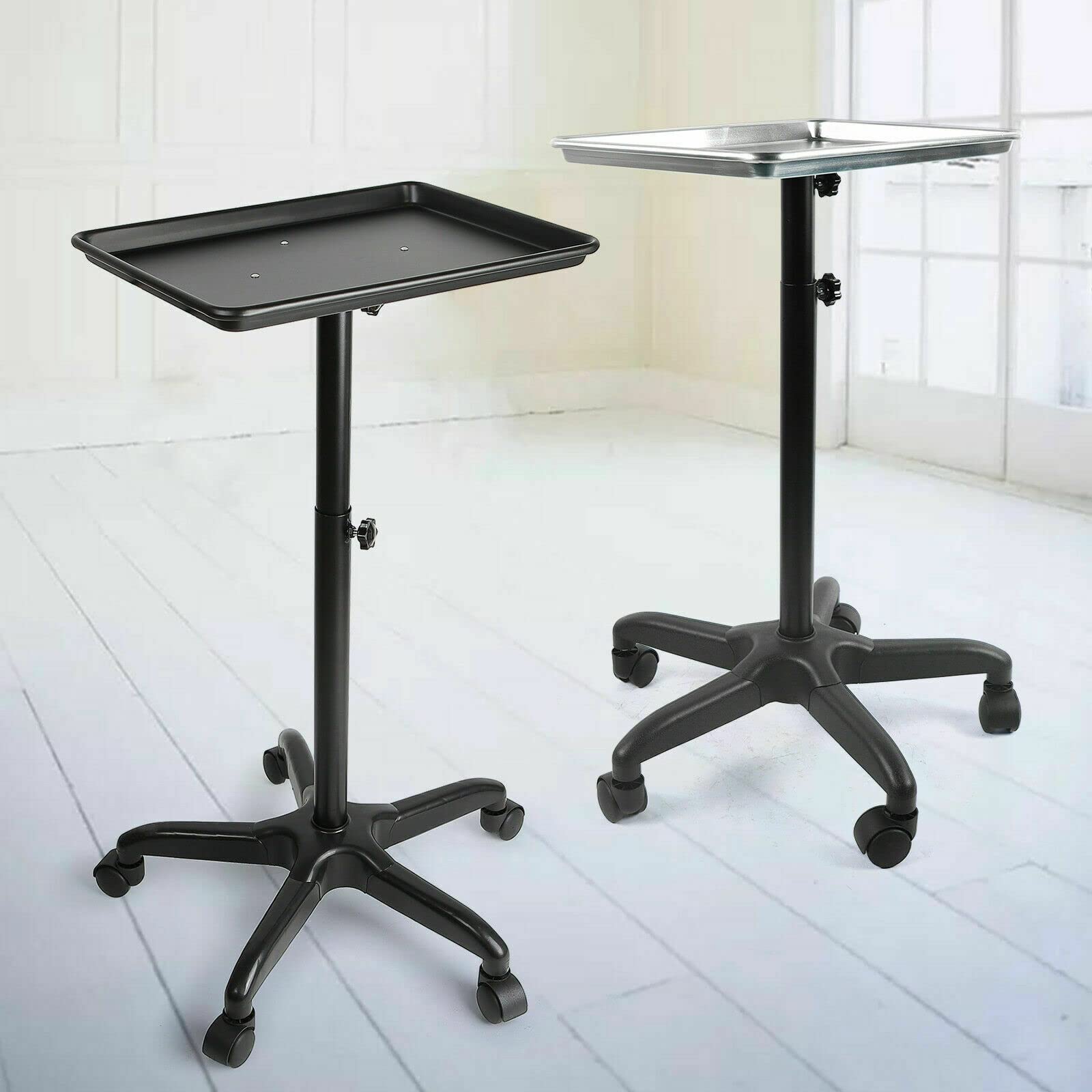 Carrito de trabajo de peluquería, carrito de belleza de metal, carrito de salón móvil, altura ajustable, para peluquería, salón de belleza, spa (negro)