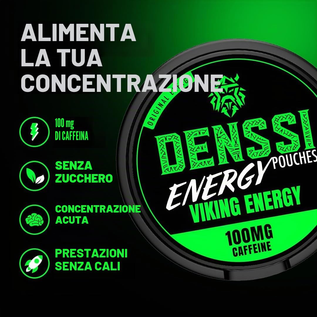 Denssi Pouches Energia - Sacchetti di energia alla caffeina - Sostituzione gratuita/alternativa per concentrazione e energia - Sacchetti nootropi senza zucchero (3 confezioni, Viking Energy)