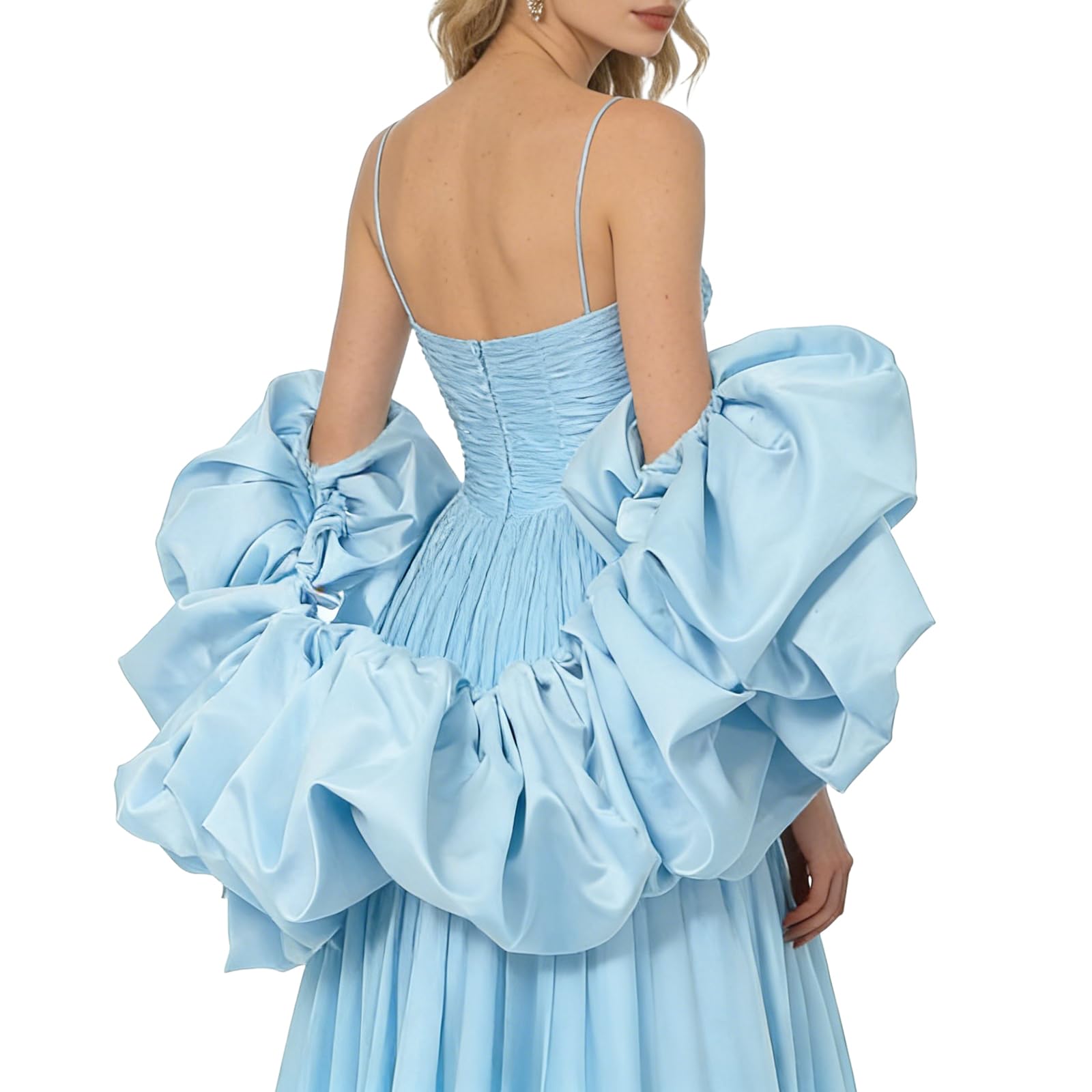 UniqKaliber Satin Puff Sleeve Cape Bridal Shawl Ruffled Bolero Wrap for Bride Wedding Dress Cover Up