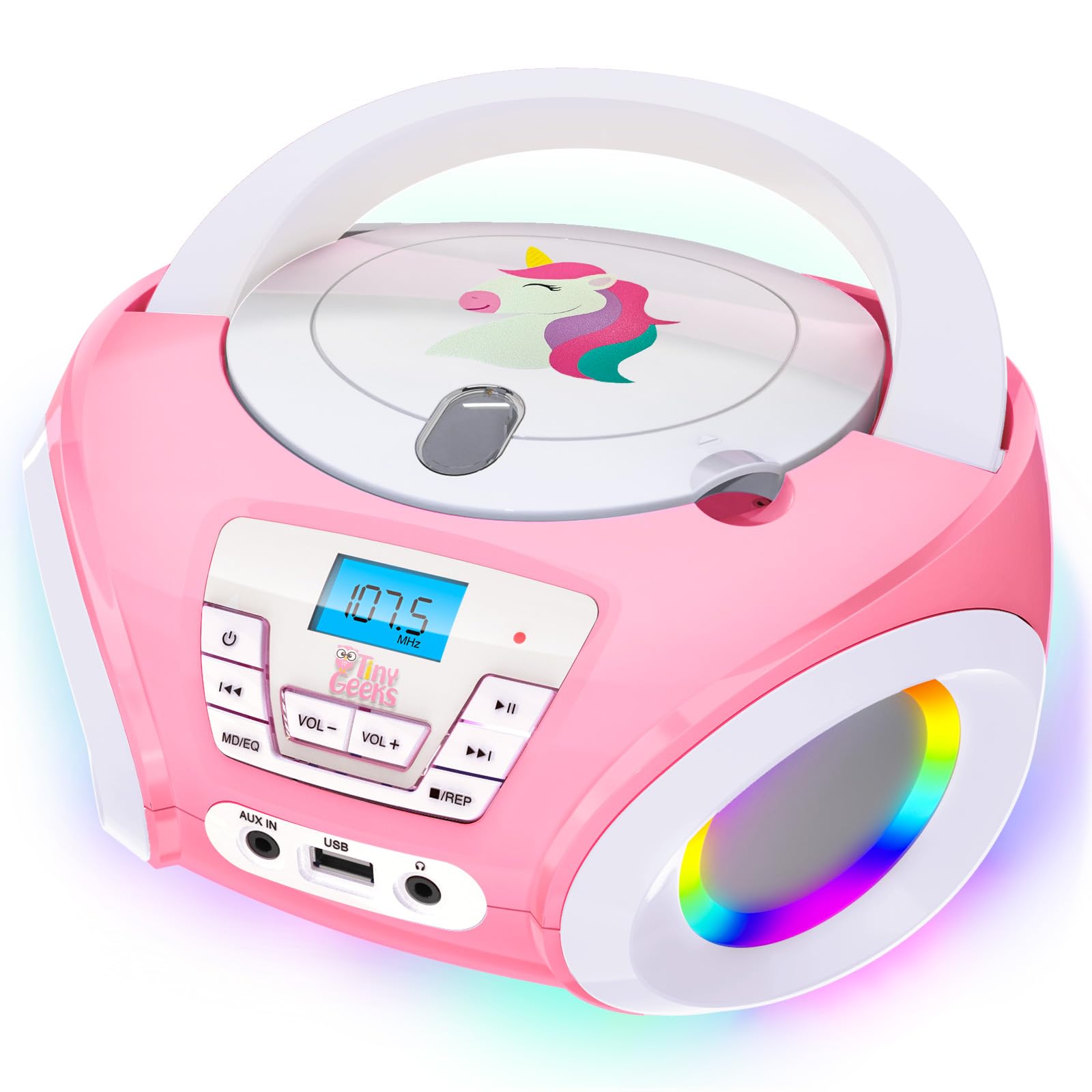 TinyGeeks Tunes Kids Boombox CD Player for Children - FM Radio - Includes Batteries - Rose Radio - CD Player with Speakers for Children and Toddlers -