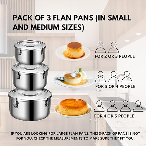 Miniatura 6 de SISIGOO 3 moldes para flan  Moldes de flan para hornear  Flanera para Baño María  Quesillera  Quesillera Venezolana con tapa Molde  Molde de flan