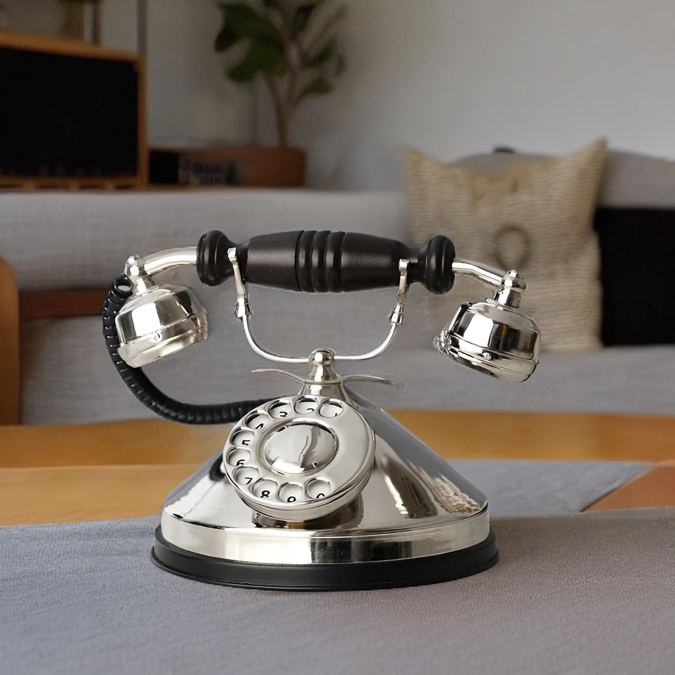 Landline Telephone – Non-Working Retro Victorian Style | Vintage Desk Decor (Chrome-Black)