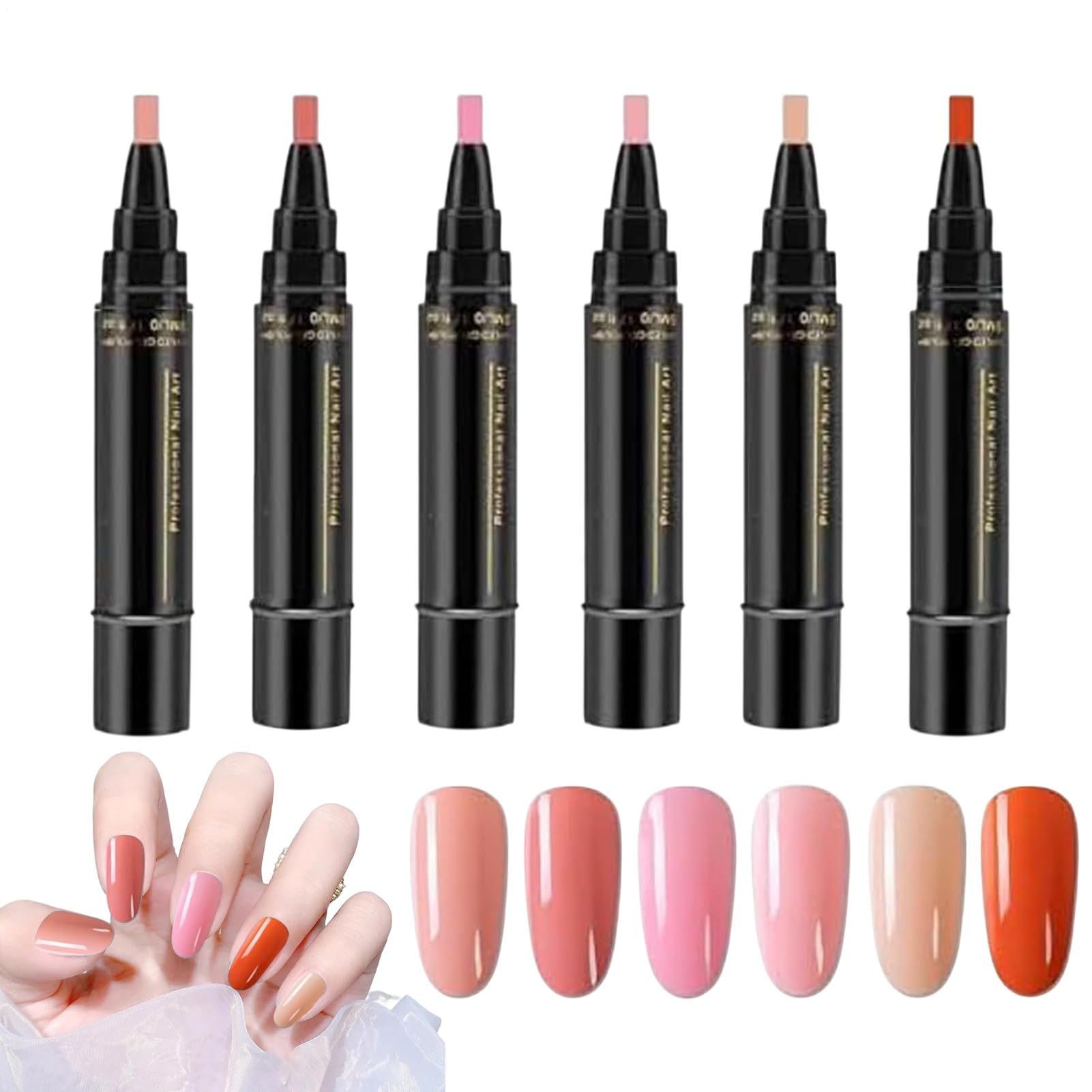 Penne per smalto per unghie | Penna per chiodos gel a 6 colori ad asciugatura rapida | Nessun UV gel Varnish Art Pen Strumento | Accessori pittura polacco 3 in 1 chiodi per il salone per la casa