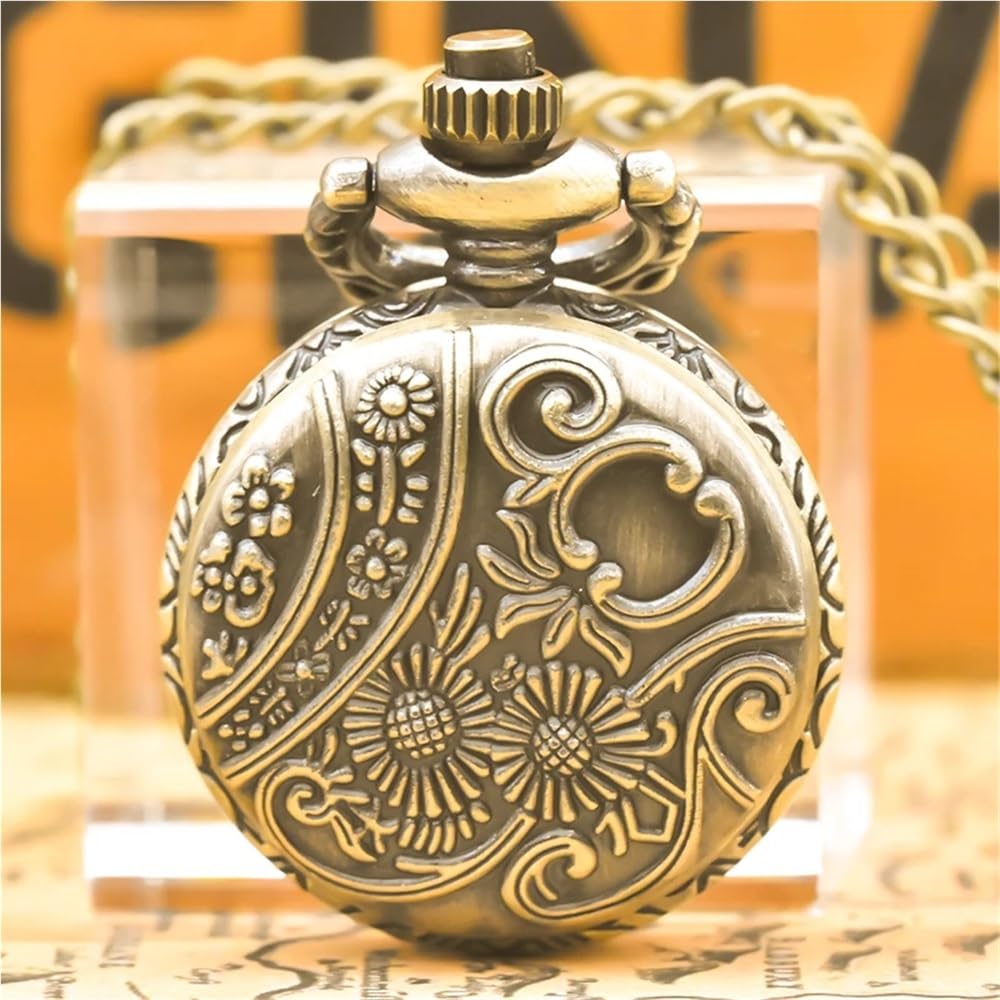 Collana con Orologio da Tasca Compatto e Delicato in Bronzo Numeri Arabi, Piccolo Regalo