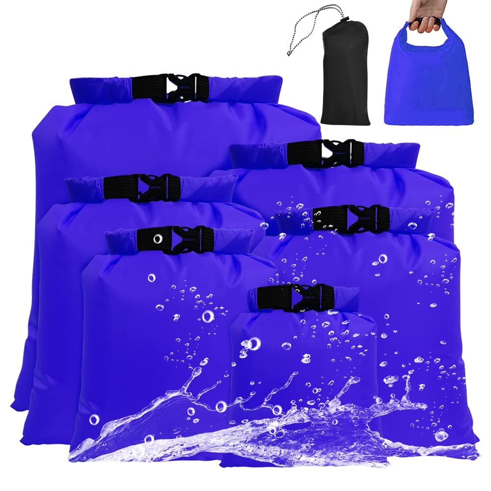 Tyuodna 6 Stück Wasserdichter Beutel,Leicht Outdoor Dry Bag Set 1,5/2,5/3/3,5/5/8L,wasserdichte Aufbewahrungsbeutel,Trockener Sack,Packsack Wasserdicht Zum Kajakfahren, Wandern, Camping (Blau)