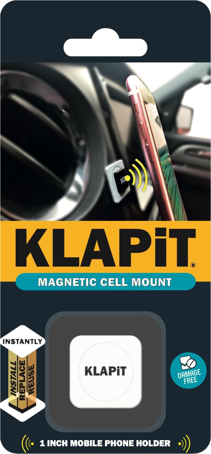KLAPiT CELLMOUNT - Ultra-Compact Strong Magnetic Mobile Phone Holder – The Versatile 1x1 Inch Solution for Car, Desk, Bed and More - Easy Removal, no Residue (Black)