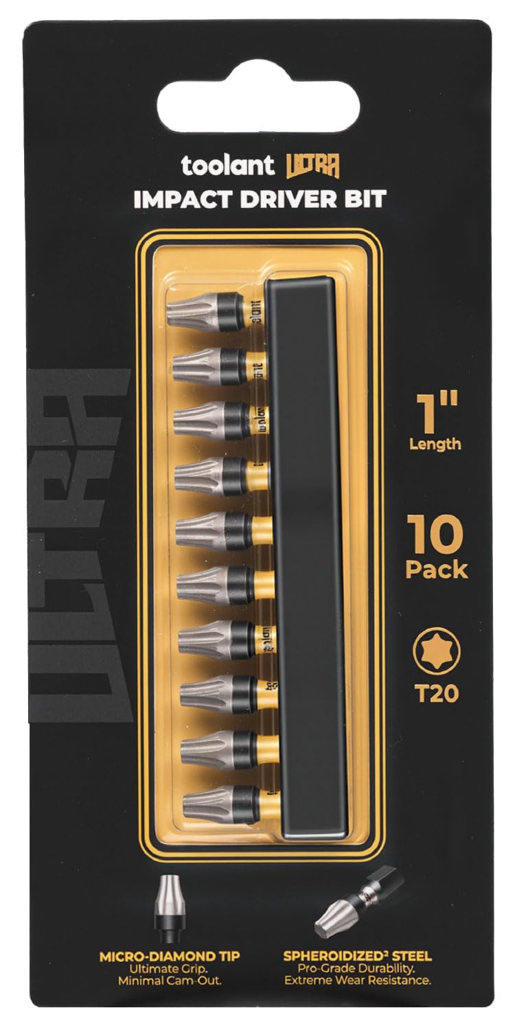 toolant T20 1" Impact Torx Bits, 1/4" Hex, S2 Steel, 10-Piece Set