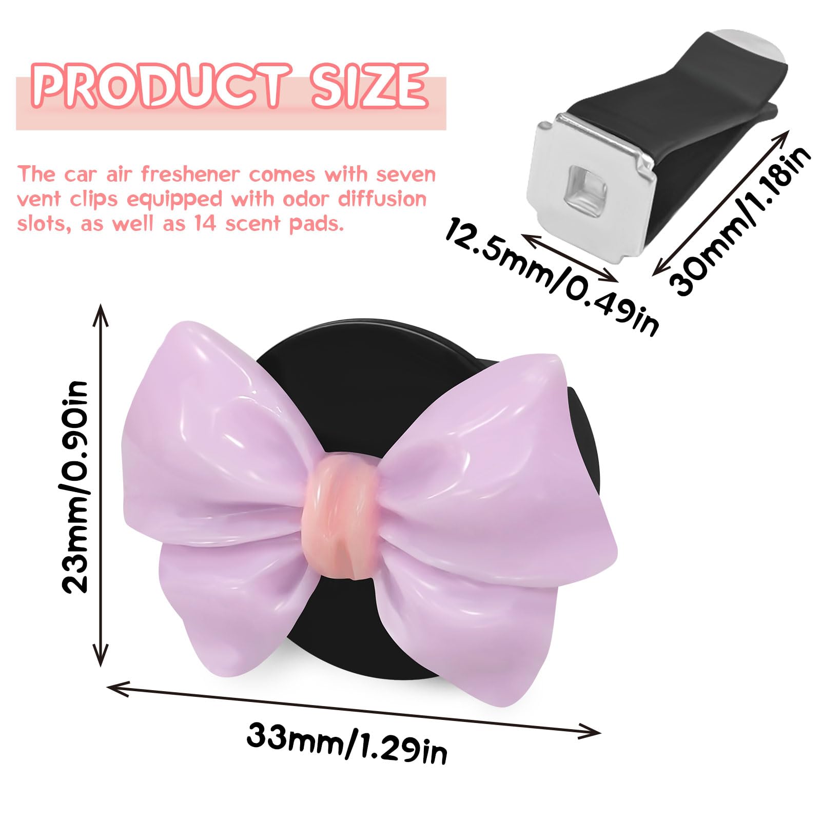 Bow Car Air Freshener 7 Pack Coquette Car Vent Clips Cute Bow Decor Car Accessories for Women Aesthetic — view 6