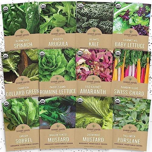 Organic Healthy Greens Garden Seeds Variety Pack - Non-GMO USDA Certified Organic Open Pollinated Heirloom USA Seed Packets