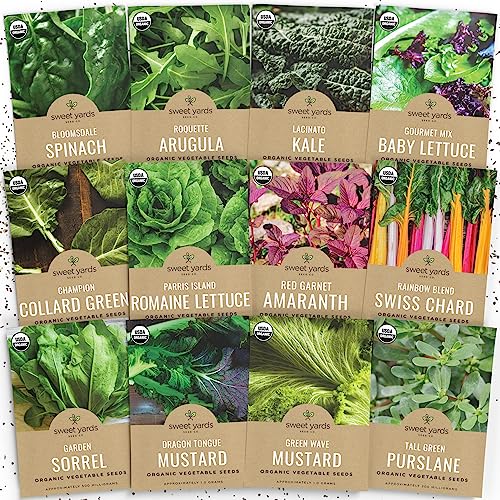 Organic Healthy Greens Garden Seeds Variety Pack - Non-Gmo Usda Certified Organic Open Pollinated Heirloom Usa Seed Packets #TOP18