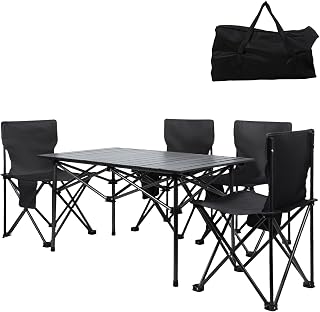 Juego de mesa de camping portátil con 4 sillas, metal Oxford, tejido plegable de mesa y silla, mesas de jardín y sillas con bolsa de transporte