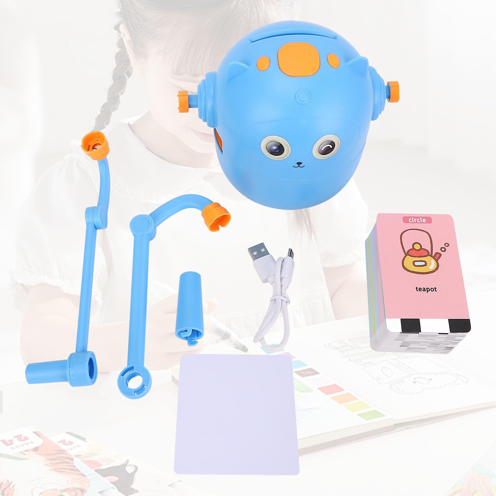 Topiky Magic Zeichenroboter für Kinder ab 3+, Malroboter für Kinder, Interaktiv mit 100 Lernkarten & Stiften – Pädagogisches Mal-Spielzeug (Blau)