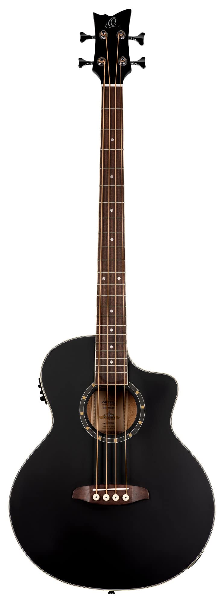 Ortega Guitars Deep Series E-Akustik Bass 4-Saitig - Fichte Schwarz | integrierter Preamp, Fichtendecke & Mahagoni-Korpus, Satin-Finish, mit Cutaway, D7CE-SBK-4