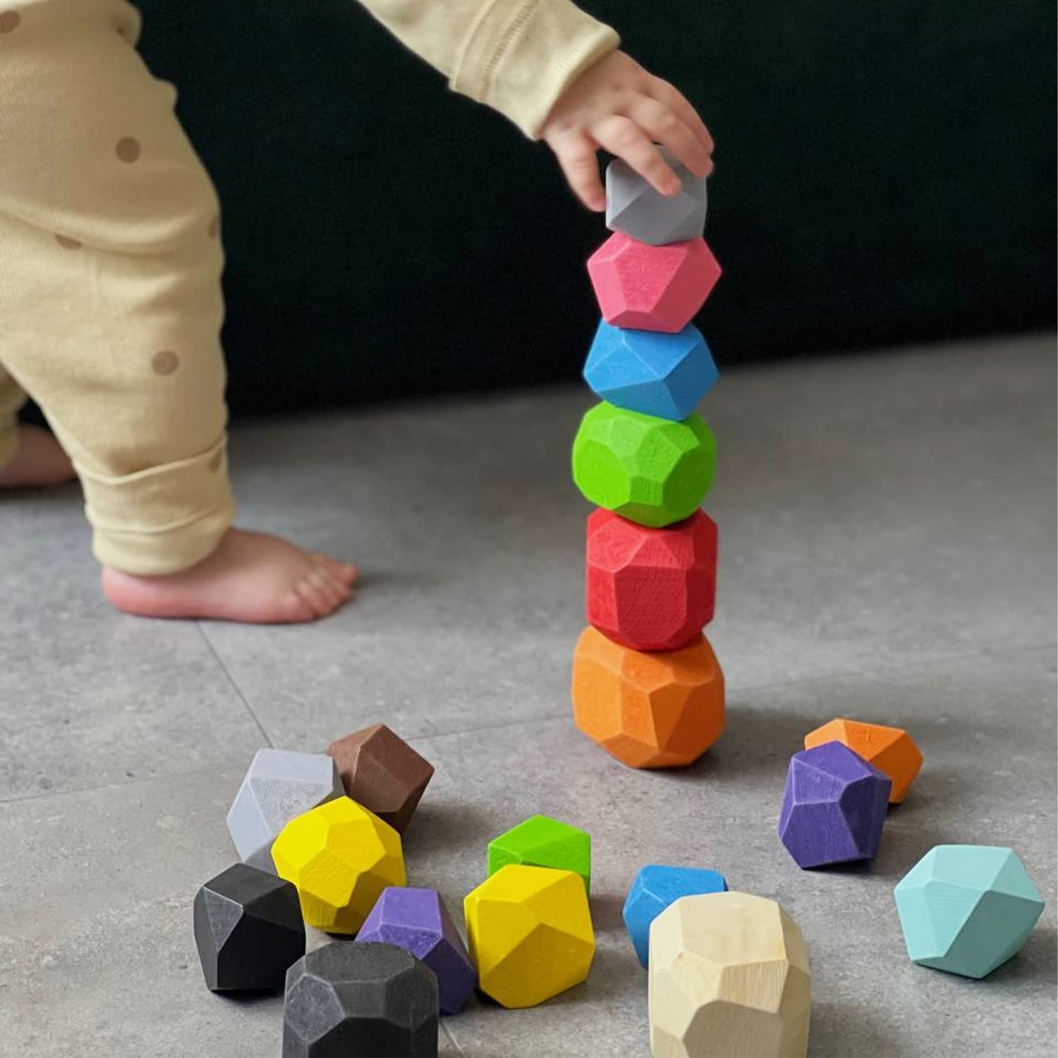 Ulanik Stacking Stones Toddler Montessori Toys for 3+ Year Olds Baby Wooden Building Blocks Game for Learning Colour Sorting & Counting 25 Balancing Stones - Image 4