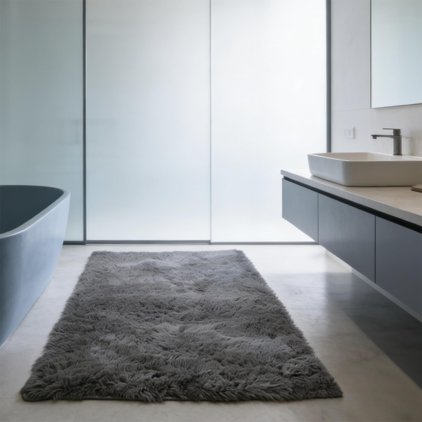 Tapis chambre 65x280 cm gris à poils longs et style moderne pour couloir