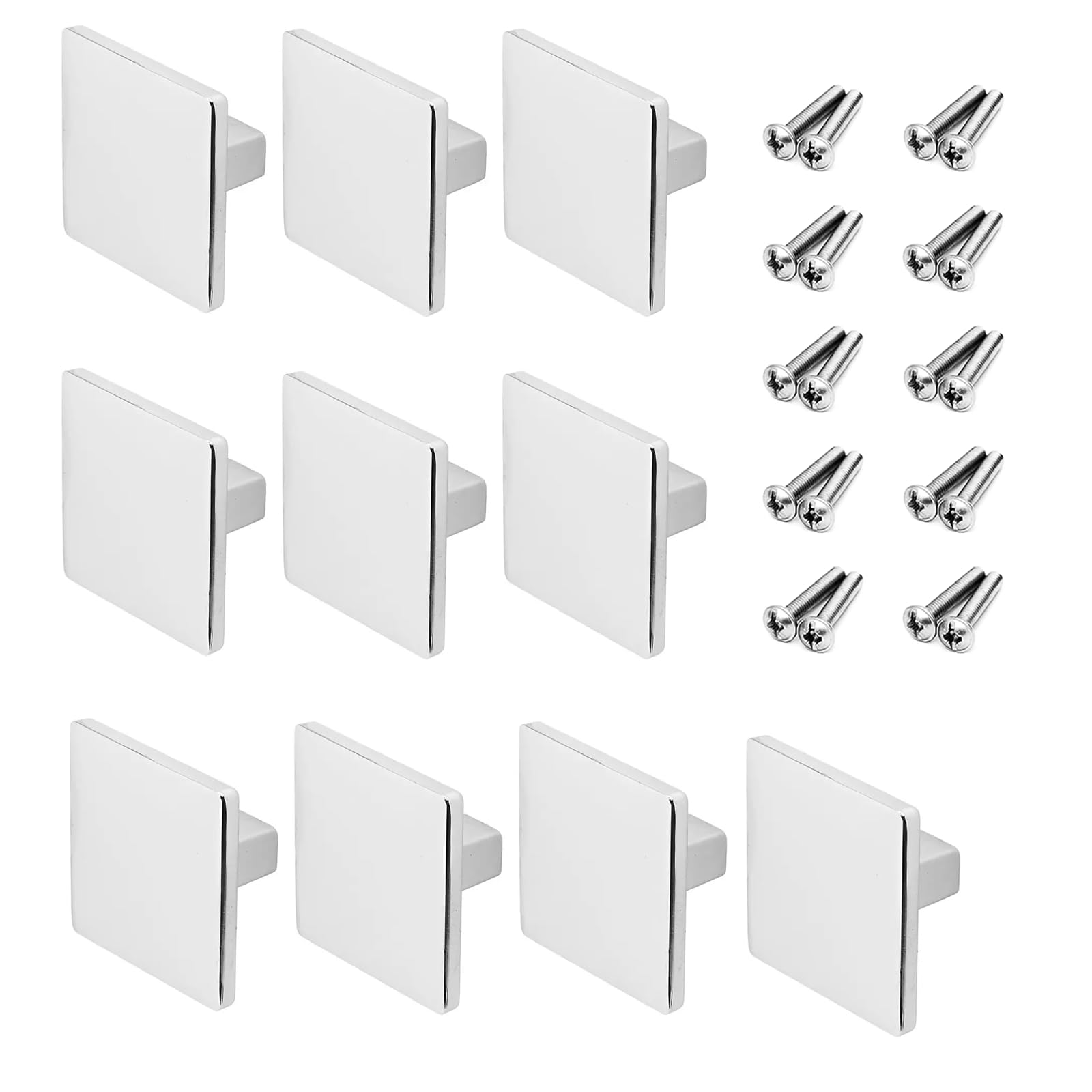 Bohaner Square Cabinet Knobs 10 Pack, White Drawer Knobs Zinc Alloy Kitchen Cupboard Door Pull Handles, Modern Furniture Hardware for Wardrobe, Dresser and Bathroom (White)
