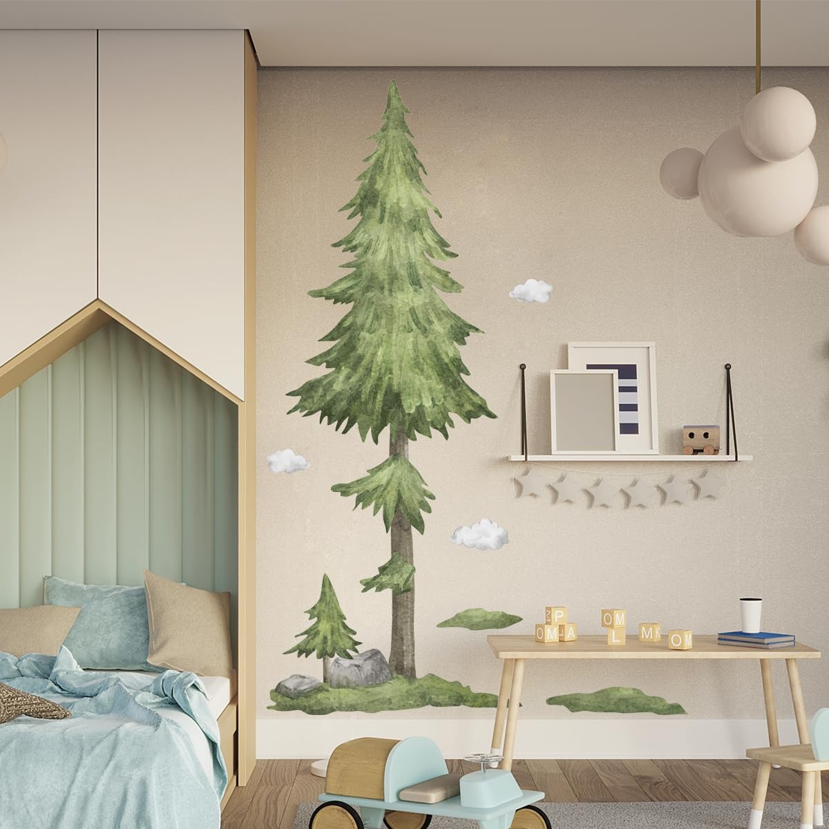 Giganti Adesivi murali bambini ALBERO acquerello 135x215 cm Murales adesivi da parete grandi albero pino foresta Decorazioni parete cameretta camera da letto bambini XXL