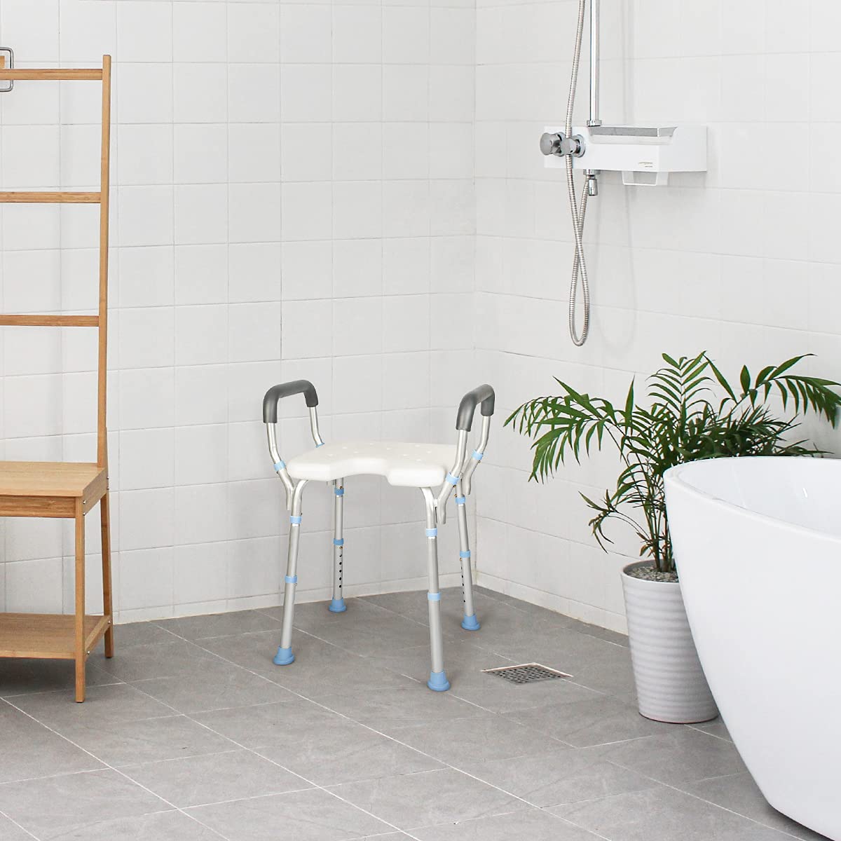 OasisSpace Adjustable Shower Chair with Removable Arms 300lbs, Heavy