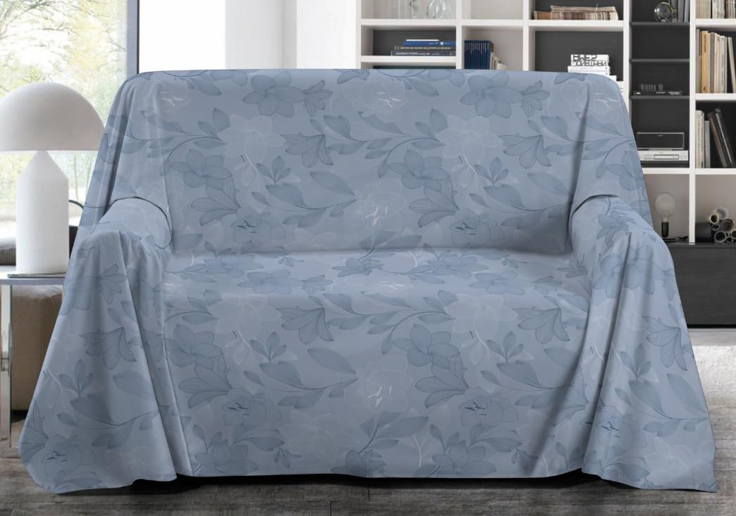 SpazioTessile Copritutto Arredatutto Telo arredo Copridivano Copriletto Lilly Letto Divano 100% Puro Cotone Misure Maxi (Azzurro, 300x300)