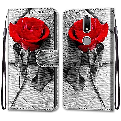 FlipBird PU Leather Flip Folio Case for Nokia 2.4, Cover Case Wallet Case with Card Slots and Kickstand & Wrist Strap Protective Phone Case for Nokia 2.4 Rose