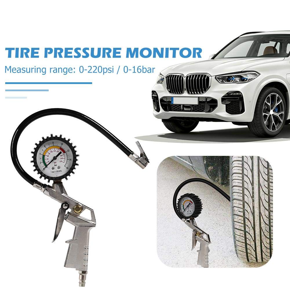 Manometr 0-220psi manometr do opon samochodowych wskaźnik ciśnienia powietrza w oponach inflator narzędzia do naprawy pistolet ciśnieniowy typ kompatybilny z motocyklem samochodowym (kolor: US) (ue)