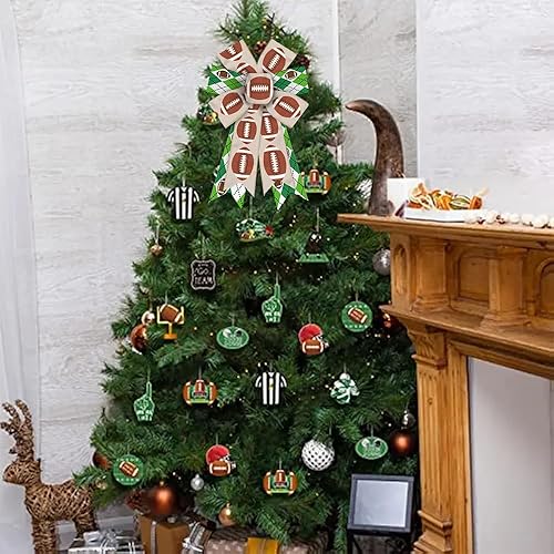 Miniatura 5 de 2 lazos para corona de fútbol americano, lazos de arpillera a cuadros verdes y blancos para corona, lazo de tela deportiva de lino para fiesta de