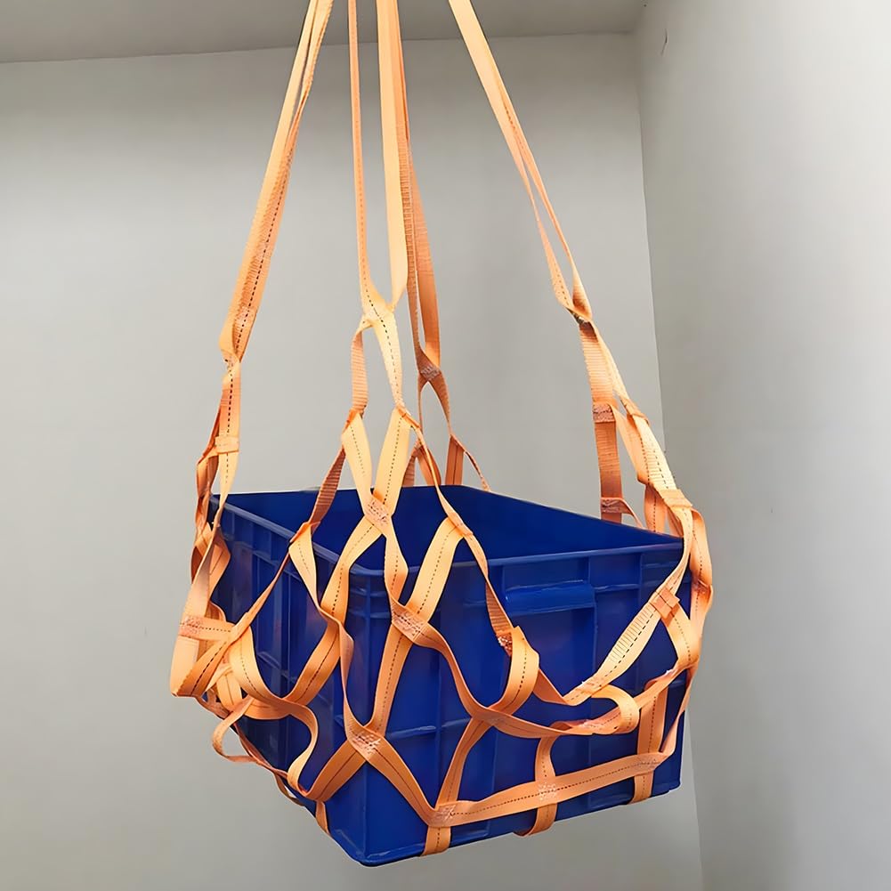 Zfmnoyev Cargo Hoisting Nets, Square Mesh Tear Resistance Safety Net Straps, Safety Lifting Net Straps, Flat Nylon Sling Hoisting Net, High Load Capacity Cargo Hanging Net(Yellow,2x2m-3T)