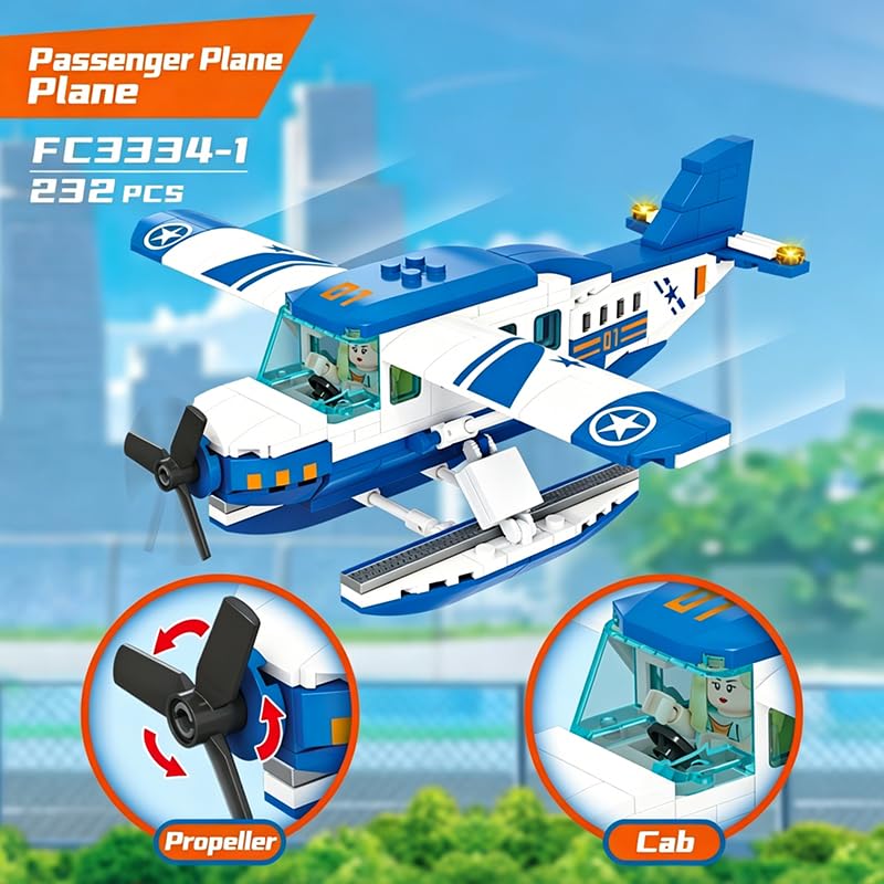 Image of SKY LINE OCEAN 4-in-1 Airplane Building Block Set, 936+ PCS Multi-Model Aircraft Kit with Passenger Plane, Cargo Plane & Airport Vehicles, STEM Construction Toy | 5 Year Structural Warranty