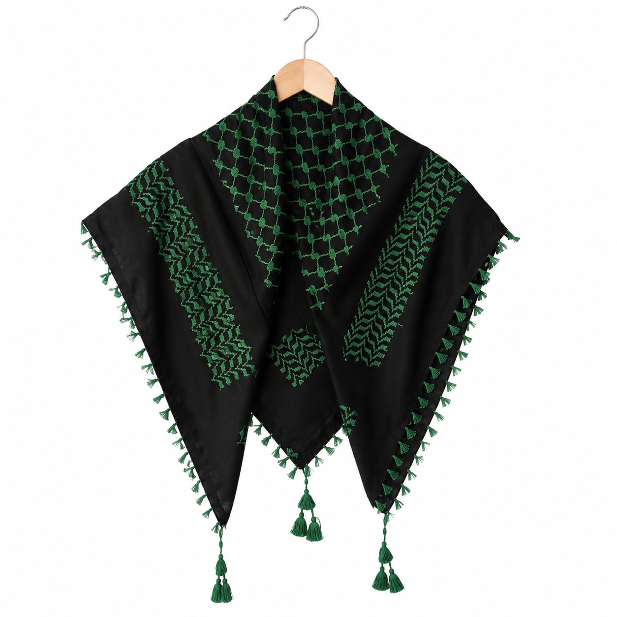 Black and Green Keffiyeh Scarf, Soft Cotton Fabric, Breathable, Lightweight, with Tassels, Unisex-picture-34
